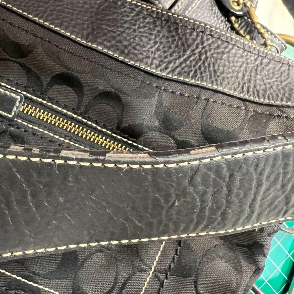 Coach Y2K Hobo Black‎ White Stitch Jacquard Leather Shoulder Bag Adjust Strap - Picture 8 of 9